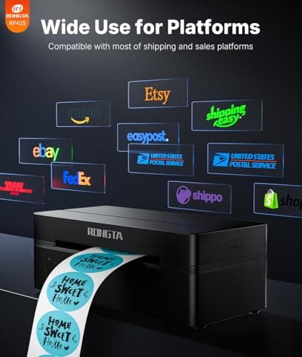 Rongta Bluetooth Shipping Label Printer, Wireless 4x6 Thermal Label Printer for Shipping Packages, Support Android, iPhone, Widely Used for Amazon, Ebay, Shopify, Etsy, UPS, Black 5