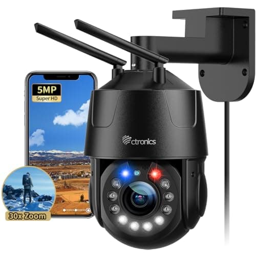 Ctronics 5MP 30X Optical Zoom Metal Security Camera WiFi 2.4/5Ghz Outdoor with Auto Cruise & Zoom, Surveillance Cameras 492ft Night Vision,Human/Motion Detection,IP66