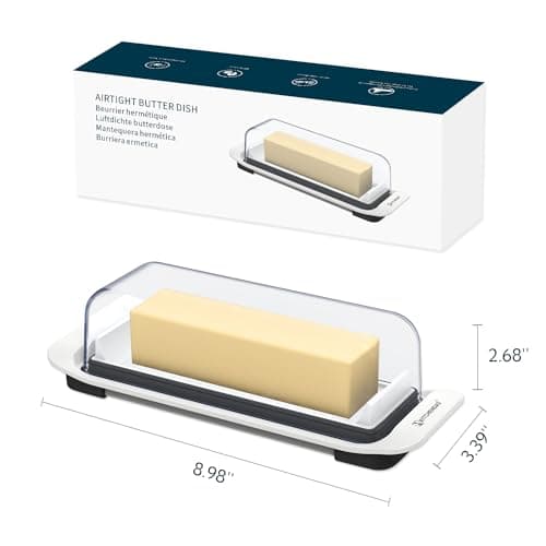 KITCHENDAO Airtight Butter Dish with Lid for Countertop and Refrigerator Door Shelf, Easy Scoop-Dishwasher Safe, Plastic Butter Holder Tray Container for West/East Coast Butter, Transparent White 8