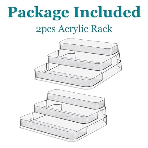 Zilphoba 2pcs Acrylic Rack, No Assembly Clear 3 Tier Condiment Bottle Shelf Vanity Organizer for Cabinet Kitchen Bathroom 6