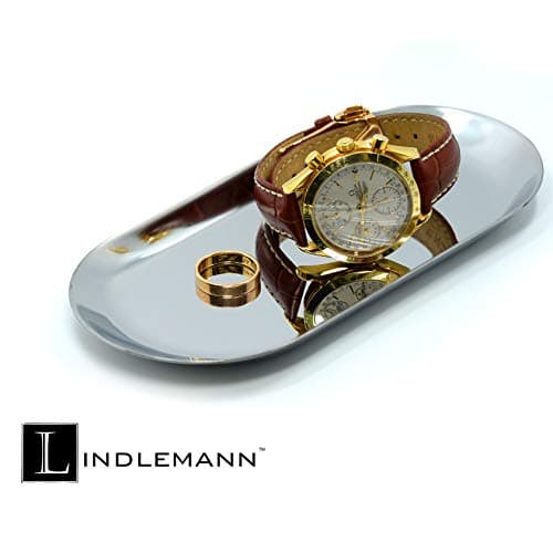 LINDLEMANN Decorative Tray Metal Mirrored Vanity Trays Crystal Ornate Perfume Jewelry Makeup Dish Dresser Countertop Organizer for Home Decoration & Holiday Party (Rectangle, 12x9in, Silver) 6