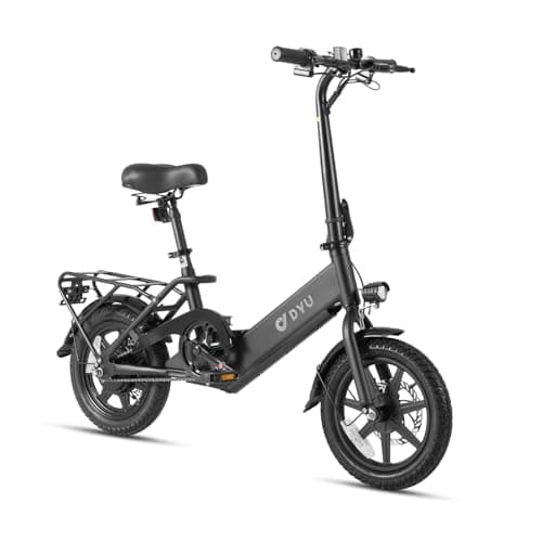 DYU Electric Bike, 350W Motor Folding Electric Bicycles, 36V 7.5Ah Battery, 3 Levels Assist, Dual Disc Brakes, 14" Foldable ebike for Adults and Teens with Pedals