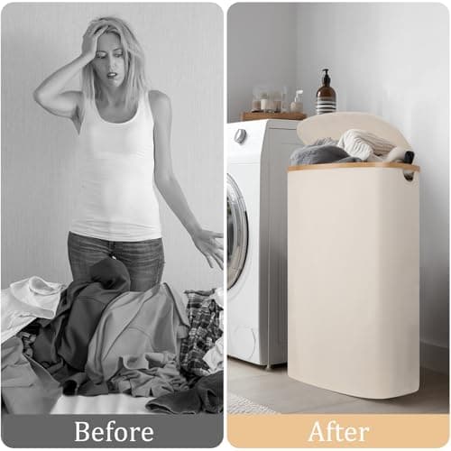 Laundry Hamper with Lid, 100L Clothes Hampers for Laundry with Bamboo Handles and A Removable Bag, Fordable laundry Basket with Lid for Bathroom, Bedroom, Dorm, Laundry Room 6