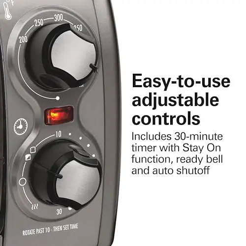 Hamilton Beach Easy Reach 4-Slice Countertop Toaster Oven With Roll-Top Door, 1200 Watts, Fits 9” Pizza, 3 Cooking Functions for Bake, Broil and Toast, Silver (31344DA) 5