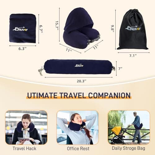 Stuffable Neck Pillow for Travel with Hood, Hoodie Travel Pillow Stuffable with Clothes, Fillable Travel Pillow Storage Bag, Soft Empty Neck Pillow Case, Packable for Airplane Travel Essentials 7