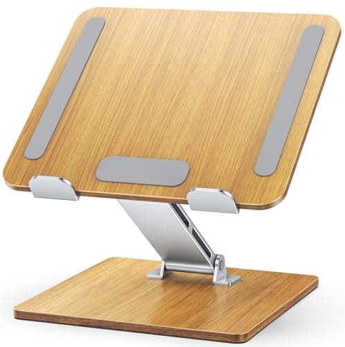 Niweya Wood + Aluminum Laptop Stand, Adjustable Height Ergonomic Laptop Riser Holder Mount, Portable Computer Notebook Stand for Desk, Compatible with MacBook Pro/Air, HP, Dell 10-16" (Walnut Grain)