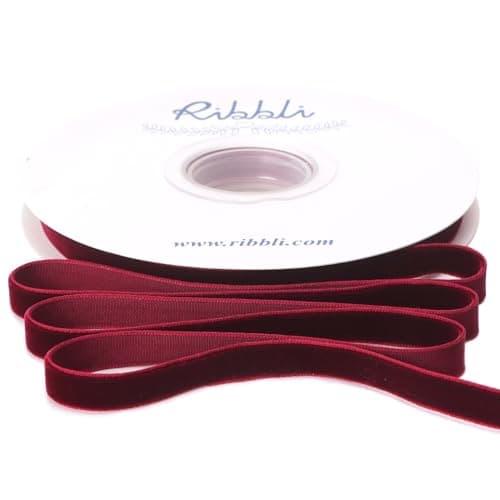 Ribbli Burgundy Velvet Ribbon 3/8 Inches Continuous10 Yard Spool Red Christmas Ribbon for Gift Wrapping Crafts Home Decor