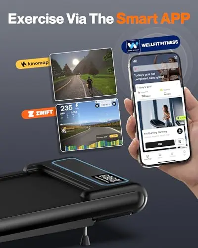 COZYINN 10% Incline Under Desk Walking Pad, 2.5HP Low Noise Treadmills for Home, 3 in 1 Portable Treadmill with Removable Handle for Small Space, Mute Control, Works with Kinomap, No Need Assemble 7