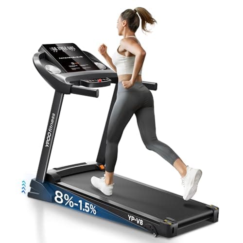 YPOO Treadmills for Home Use, Walking Pad Treadmill with Incline, Auto Foldable Treadmills for Home, 8.0 MPH Running Treadmill with Bluetooth Enabled, 300 lbs User Capacity