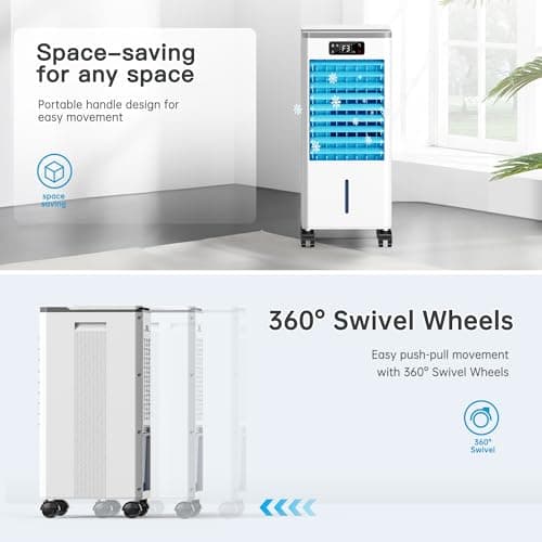 WICOLO Windowless Portable Air Conditioners Fan, Evaporative Air Cooler w/3 Modes & 3 Speeds, 12H Timer for Smart Auto-off, 2-Gal Tank for 20H Cooling,16FT Remote,No Hose Needed,46db Swamp Cooler 7