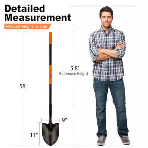 AgroPro Heavy Duty Shovel, 58 Inches, Black, High Carbon Steel, Fiberglass Handle, Modern Style 7