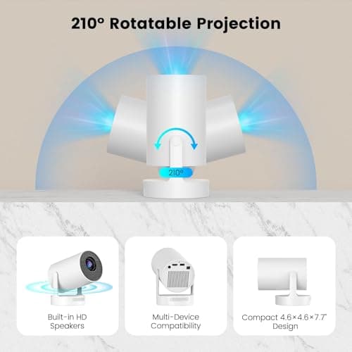Mini Projector with WiFi and Bluetooth, Support 4K 170 ANSI Auto Keystone Correction, 5W Soundbase Speaker, 210° Rotatable Portable Projector, 25"-110" Screen Video Projector for Smartphone/Laptop 6