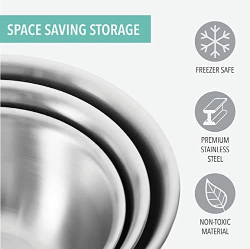 Table Concept Mixing Bowls with Airtight Lids, Stainless Steel Nesting Bowl Set for Space Saving Storage, Ideal for Cooking, Baking, Prepping & Food Storage 6