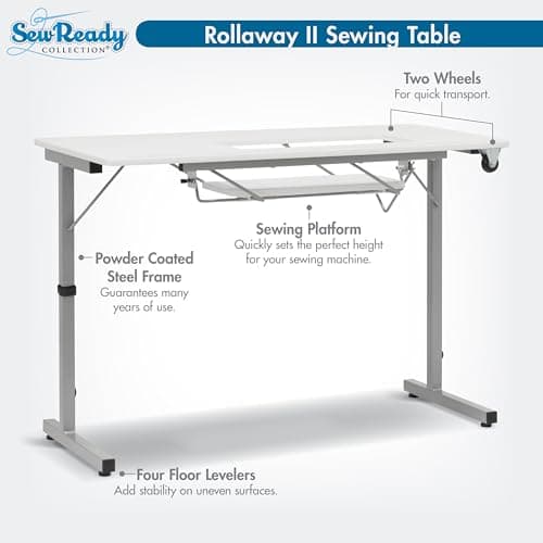 Rollaway II Compact Portable Folding Sewing Table, Silver/White 4