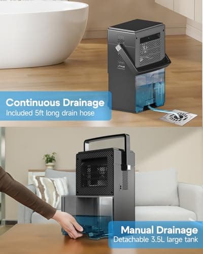 Lacidoll Small Dehumidifier with Drain Hose, 118oz Portable Dehumidifier for RV Camper Bathroom Bedroom Basement Laundry Room, Quiet Dehumidifiers for Home up to 800 sq ft, 7 Colorful Light, Black 6