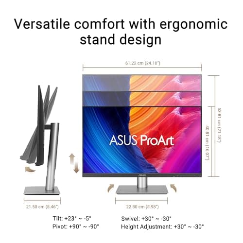 ASUS ProArt Display 27” 5K HDR Professional Monitor (PA27JCV) - 5K (5120 x 2880), IPS, 99% DCI-P3, 100% sRGB, ΔE < 2, USB-C PD 96W, Calman Verified, Color Accurate, LuxPixel, 3 yr Warranty 9