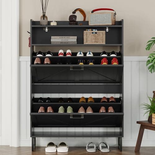 BORNOON Shoe Cabinet with 2 Flip Drawers Narrow Shoe Storage Cabinet Organizer Wooden Freestanding Rack Hidden Slim Storage for Entryway, Hallway, Living Room, Bedroom 7