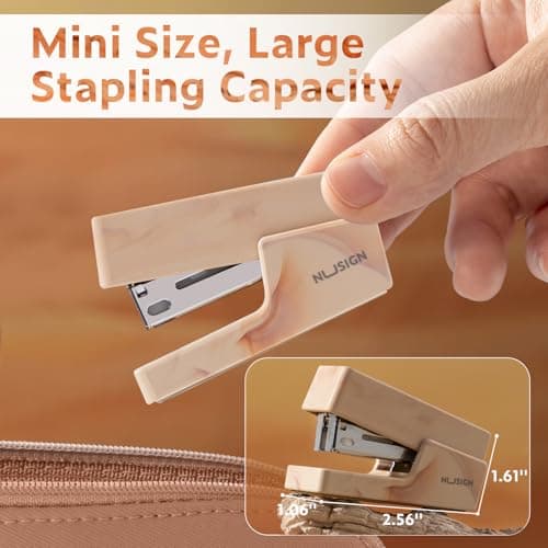 NUSIGN Mini Stapler with 830 Staples, Small Cute Desk Staplers, 25 Sheet Capacity, Fluid Brown 7