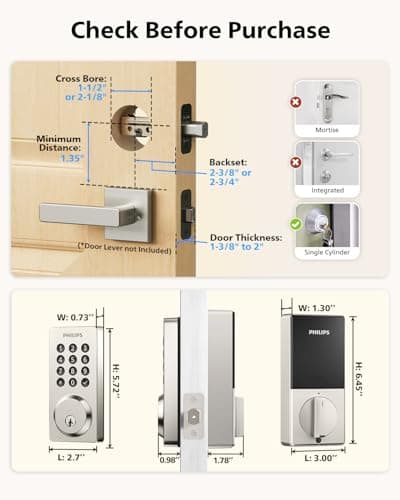 Philips WiFi Smart Keypad Deadbolt Lock, App Remote Control, No Hub Required, Support Alexa & Google Assistant, Keyless Entry Door Lock with Auto Lock, Digital Smart Locks for Front Door, Satin Nickel 8