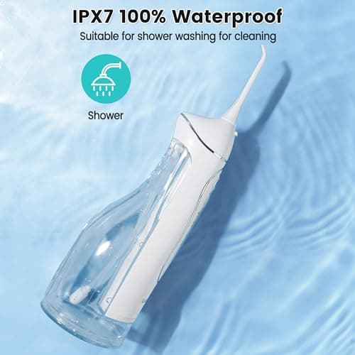 Leominor Water Dental Flosser Pick for Teeth, 300ML Portable Oral Irrigator Upgraded Tank Removable,IPX7 Waterproof, Rechargeable Travel Teeth Cleaner, Professional Electric Flossing (White) 8