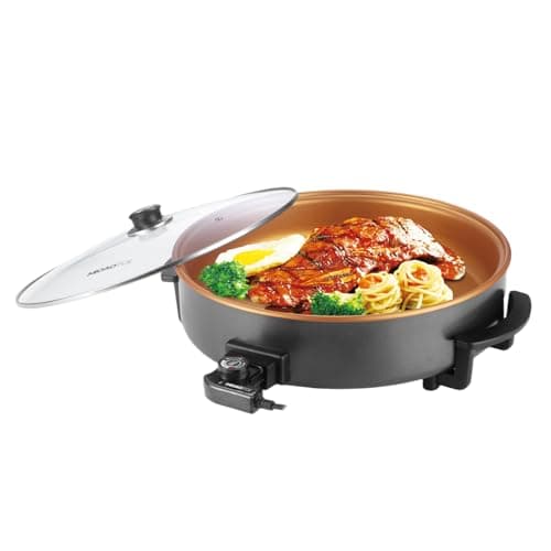 MIOAOTCE 16" Extra Large Electric Skillet with lid, Ceramic Nonstick Coating Electric Frying Pan, 1500W Quick & Even Heating, 5 Adjustable Temperature Control, Tempered Glass Lid & Cool-Touch Handles