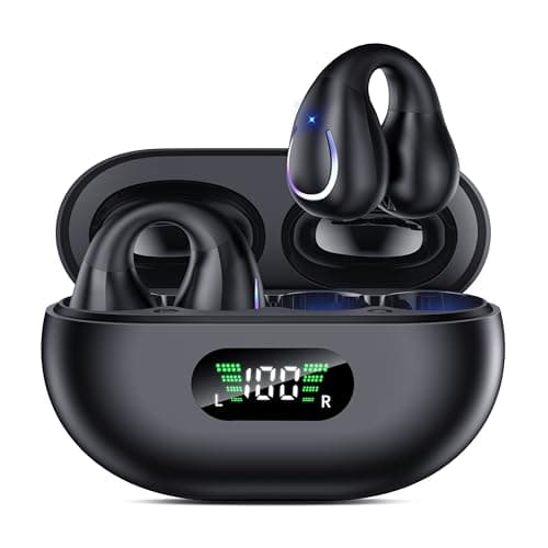Boytond Open Ear Clip Wireless Earbuds Bluetooth 5.3, Sports Earphones Built-in Microphone with Earhooks & Ear Hook, Wireless Charging Case & Display, Waterproof Fitness Running