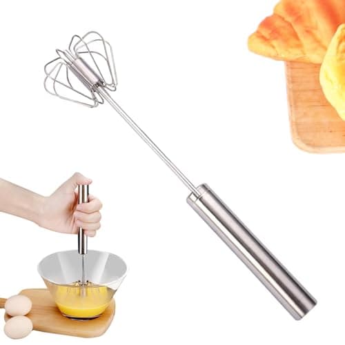 Medylaiy Whizzy Whisk, Stainless Steel Semi Automatic Egg Whisk, Hand Push Rotary Whisk Blender, Hand Push Mixer Stirrer for Blending, Whisking, Beating & Stirring (10 in), Silver, DDQ-74HUR-GYEH