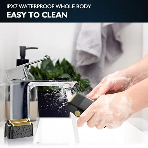 Electric Foil Shavers for Men: Close Shave Electric Razors with 3 Floating Blades, IPX7 Waterproof Wet Dry Face Razor with Big LED Display, Cordless Beard Trimmer with 3 Gears Adjustable (Black) 5