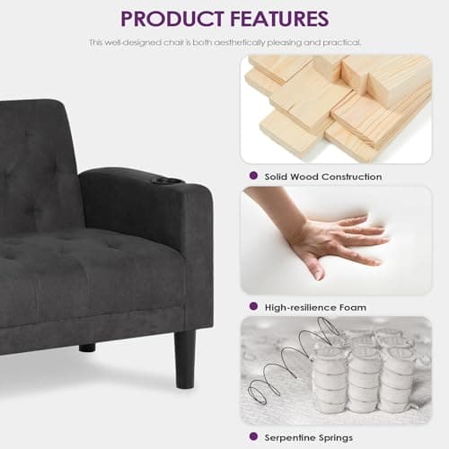 TYBOATLE Accent Chair, Fabric Living Room Arm Chairs for Bedroom, Mid Century Modern Upholstered Tufted Bedroom Office Armchair Single Sofa，Reading Lounging Side Lounge Chair (Dark Grey) 6