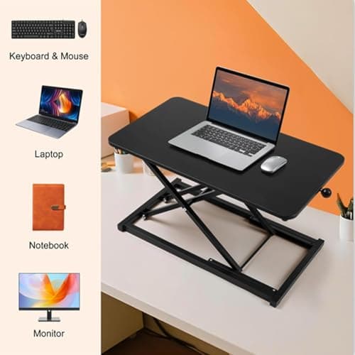 Standing Desk Converter Height Adjustable,Keyboard Riser for Stand Up Desk Riser, Easy Lift Height Converter Computer Workstations Home Office Study Room Portable Small Table Black Size 23.6 Inch D 6