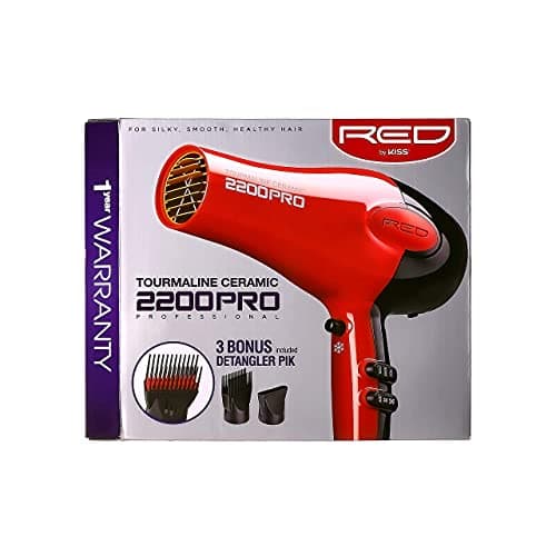 RED by Kiss Tourmaline Ceramic 2200W PRO - Professional Hair Dryer with Extra Combs, Frizz-Free Hair, Six Heat Settings Blow Dryer 6