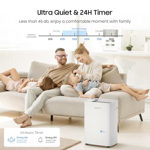 4500 Sq.Ft Energy Star Dehumidifier for Basement, ANDTE 52 Pints Home Dehumidifiers with Drain Hose & Tank for Large Room,Bathroom, Smart Humidity Control, Touch Control Panel, Auto Defrost 5