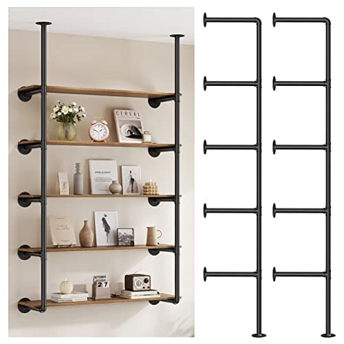 Industrial Iron Pipe Shelf Wall Mount, Farmhouse DIY Open Bookshelf, Pipe Shelves for Kitchen Bathroom, bookcases Living Room Storage, 2Pack of 5 Tier