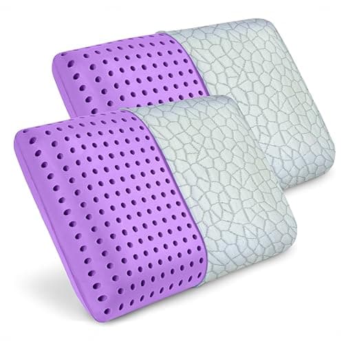 OMEO 2 Pack Lavender Cooling Memory Foam Bed Rest Pillows, Ventilated Memory Foam Cooling Pillow for Stomach, Back and Side Sleeper Support, Washable Removable Cover Sleeping Pillows, 24" x 16"