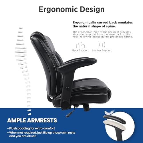 Ergonomic Mid-Back Premium Faux Leather Adjustable Drafting Chair with Multi-Function Arms and Foot Ring, Standing-Desk Matched Tall Swivel Computer Office Stool, Black 5