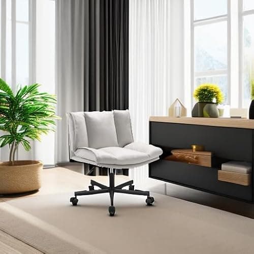 LEAGOO Criss Cross Chair with Wheels, Comfy Armless Desk Chairs with Tech Fabric, Wide Seat Cross Legged Office Chair, Height Adjustable Swivel Computer Task Chairs for Home Office, Bedroom, Make up 5