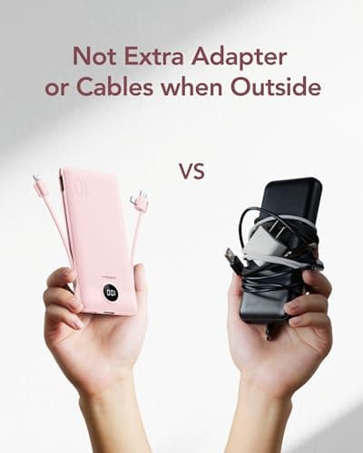 VEGER Portable Charger with Built-in AC Plug and Cables, All in One 10000mAh Ultra Slim Power Bank Travel Essentials, Fast Charging Battery Pack Compatible with iPhone, Samsung, Android (Crepe) 7