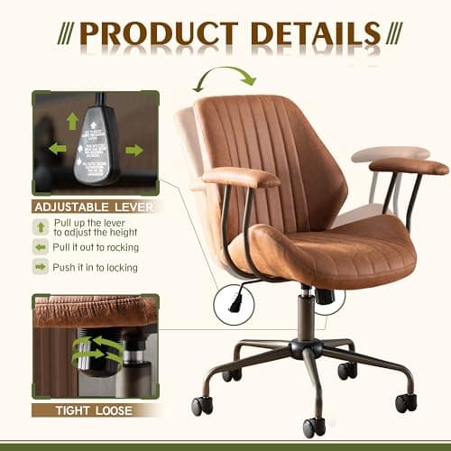 CAODOC High Back Office Chair,Modern Swivel Office Chair,Brown Suede Fabric Gaming Chair,Height Adjustable Home Office Desk Chair with Lumbar Support 5
