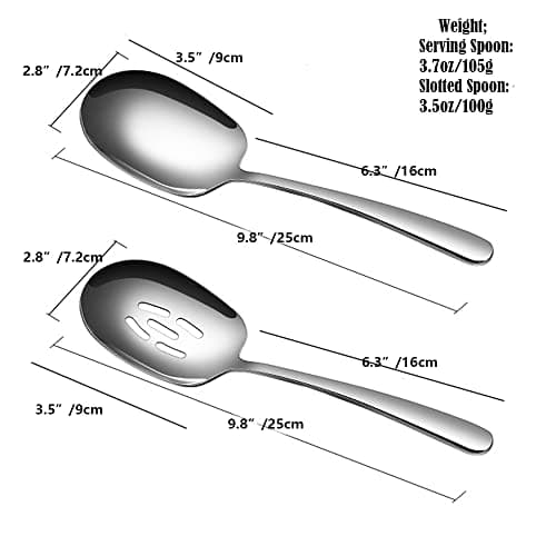 SIAIQIANG Extra Large Serving Spoons Set,18/8 Stainless Steel Slotted Spoon and Serving Spoon,9.8 Inch Buffet Spoons Set,Tabletop Flatware Utensil (2pack) 5