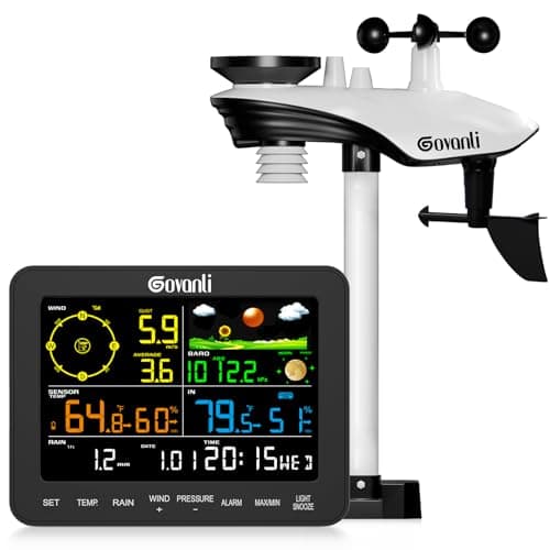 Weather Stations Wireless Indoor Outdoor, Home Weather Station with Rain Gauge Outdoor for Temperature, Humidity, Forecast, Pressure, Moon Phase and Alarm Clock for Patio, Bedroom(No WiFi