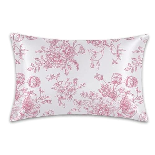 Satin Pillowcase 1 Pack - Pink Flowers Peonies Roses Silky Pillow Cover for Hair and Skin,Standard Size 20x26 Inch Soft Cooling Printed Floral Pillow Cases with Hidden Zipper,Gifts for Women Men