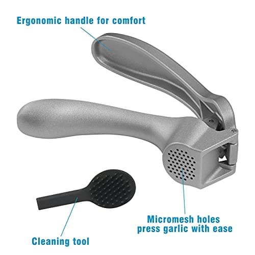Garlic Press, Garlic Mincer Easy-squeeze Ergonomic Handle, Rust Proof, No Need To Peel, Professional Ginger Press & Garlic Crusher with Handy Cleaning Brush- Dishwasher Safe 8