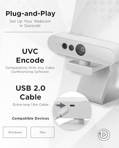 Lenovo HD 1080p Webcam (510 FHD) - Monitor Camera with 4X Digital Zoom, 95° Wide Angle, 360° Rotation Pan & Tilt - Desktop Cam with Dual Microphones & Windows Hello for Livestreaming & Conferences 5