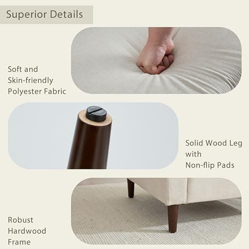 Weture 69”W Loveseat Sofa, Mid Century Modern Couches for Living Room, Small Couch Linen Fabric for Bedroom, 2 Seat Love Seat Sofa with Solid Wood Legs, Beige 7