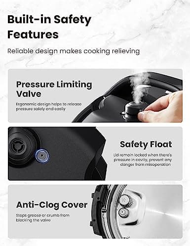 COMFEE’ 9-in-1 Electric Pressure Cooker 13 Presets Instant Multi Cooker Olla de Presion Slow Cooker Rice Cooker Steamer Sauté Yogurt Maker Non-Stick Pot 6 Quart Black, Aluminum 6
