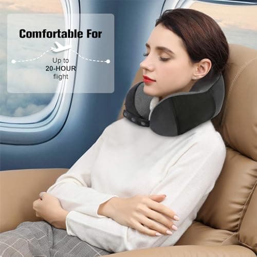 Cirorld Neck Pillow for Traveling, Travel Pillows for Airplanes,100% Pure Memory Foam Travel Neck Pillow, Adjustable Flight Pillow, Portable Plane Accessories with Eye Mask, Earplugs, Carry Bag 7