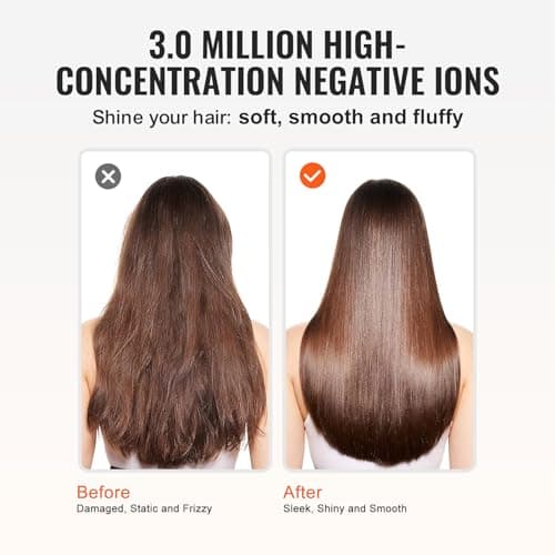 VEVOR Professional Hair Dryer, 3.0 Million Negative Ions Blow Dryer, 98,000RPM High-Speed Brushless Motor, 3 Temp & 3 Speeds, Lightweight Salon Hair Blow Dryers with Nozzles & Diffuser for Home Travel 5