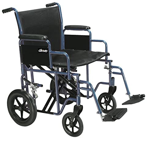 Drive Medical Bariatric Heavy Duty Transport Wheelchair - Enhanced Support for Adults - Reinforced Steel Construction - Comfortable Seating - Easy-Fold Mobility - Smooth Ride Performance - Blue