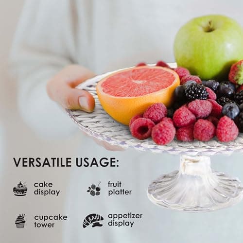 Amici Home Rochester Footed Glass Cake Stand | Round Vintage Style Cake Plate | Serving Platter for Cupcakes, Cookies | Dessert Display Stand for Parties, Weddings, and Gift (Iridescent Luster) 7