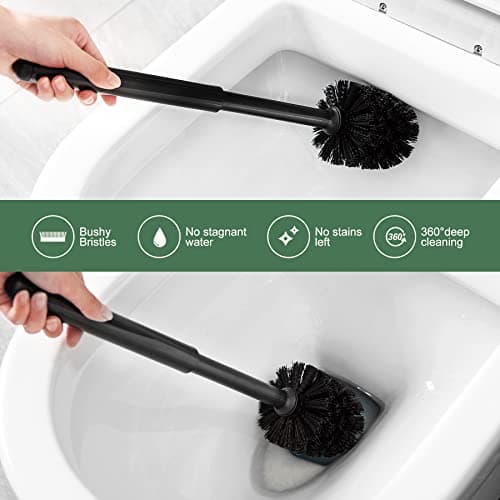 Eyliden Toilet Plunger and Brush, 2 in 1 Toilet Bowl Brush Plunger Set with Holder, Bathroom Cleaning Tools Combo with Caddy Stand, Nylon Bristles, Shatter-Resistant Plastic, Black 5